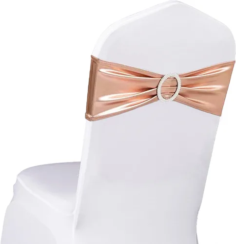 Vista 30 de Paquete de 50 bandas negras de elastano para sillas de boda, lazos con hebillas para fiestas, cumpleaños, fiestas, banquetes de jubilación