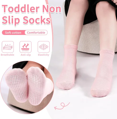 Vista 3 de Tphon Calcetines para niños pequeños, calcetines antideslizantes para niños y niñas, 12 pares de calcetines para niños de 6 meses a 10 años