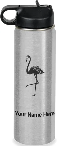 Vista 46 de LaserGram Botella de agua personalizada, flamenco, acero inoxidable de doble pared aislada al vacío con popote superior, regalo grabado