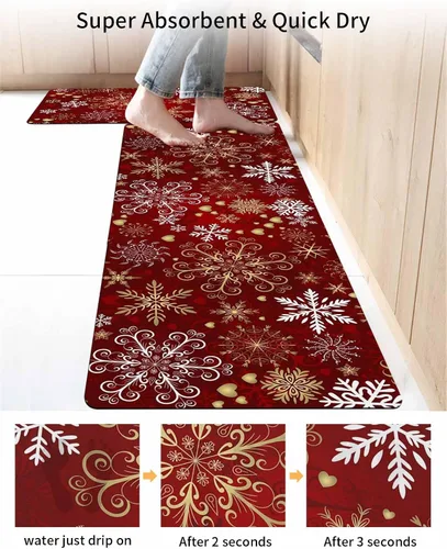 Vista 4 de Tapete de baño de Feliz Navidad, antideslizante, de secado rápido y absorbente, tierra de diatomeas, fregadero, dormitorio, cocina, lavable, tapete