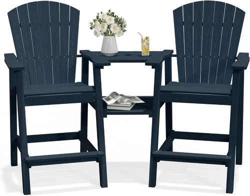 Vista 12 de PLUUV Juego de 2 sillas Adirondack altas con bandejas de conexión dobles Negro