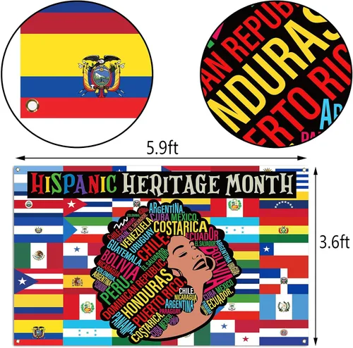 Vista 3 de Nepnuser Decoración del mes de la herencia hispana, telón de fondo para cabina de fotos, 21 países de habla española, cultura, escuela, aula