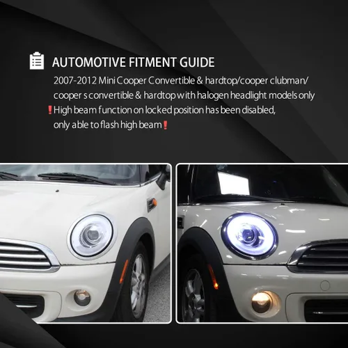 Vista 5 de Autozensation Faros delanteros para MINI Cooper 2007-2013 negro izquierdo+