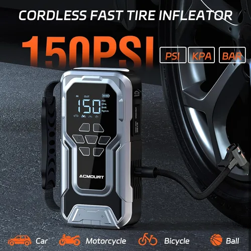 Vista 10 de Acmount D18 Arrancador de salto con compresor de aire, batería de coche de 6000 A arrancador portátil (todo gasolina/10.0L diesel), bomba de aire