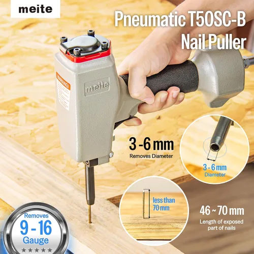 Vista 3 de meite T50SC-B Extractor de clavos neumático/removedor de uñas Clavadora neumática resistente de grado profesional
