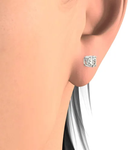 Vista 5 de Vaarya Aretes de tuerca de oro blanco hipoalergénico de 12 quilates con certificación GHSI2-I1 AGS de 14 quilates, Oro blanco, diamante