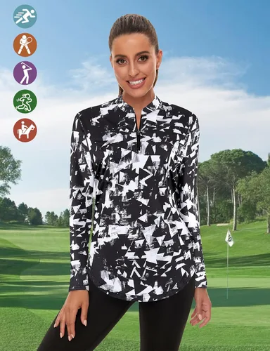 Vista 6 de Misyula - Camisetas de golf para mujer, con cremallera de 14, protección solar, secado rápido, tenis, correr, atletismo, entrenamiento