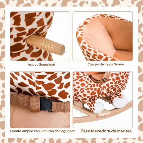 Vista 5 de Qaba Juguete de Caballo Mecedor de Peluche para Niños Estilo Jirafa con Canción para 18-36 Meses, Marrón Estilo de caballo mecedora de jirafa