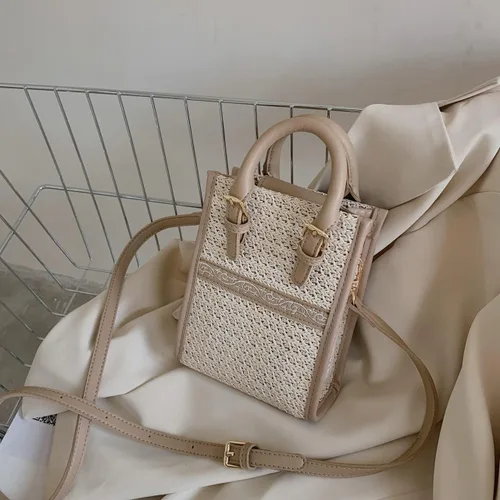 Vista 6 de SINGBO Lindo bolso de paja de verano para mujer, bolso cruzado de paja con asa