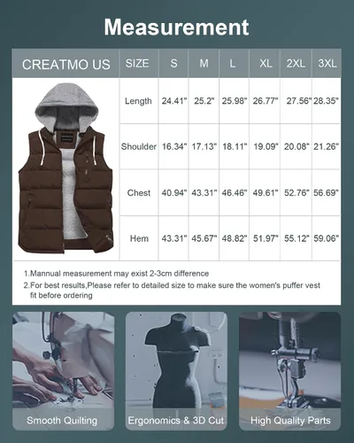 Vista 119 de CREATMO US Chaleco cálido para mujer, chaleco grueso acolchado sin mangas con capucha desmontable