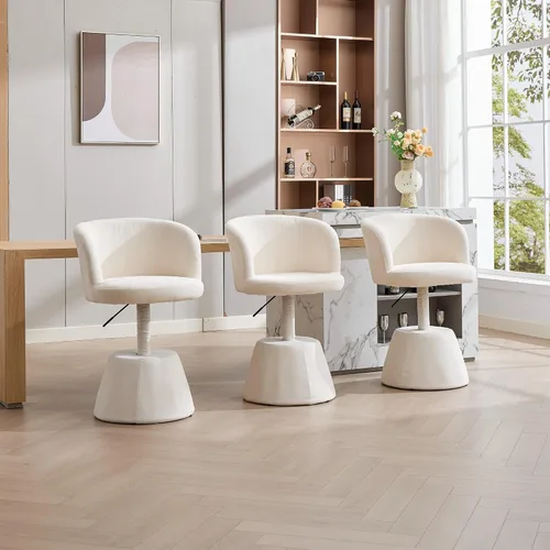 Vista 7 de Upholstered Swivel Bar Chair, Ergonomic Thick Padded Round Dining Chair Accent Vanity Chair Adjustable Height for Bedroom,Kitchen Island & Beige