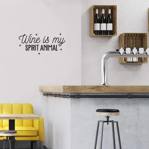 Vista 2 de Vinilo decorativo para pared, diseño de vino es mi espíritu animal, 10.5 x 22 pulgadas, humor moderno para adultos, cursiva, beber, hogar, sala