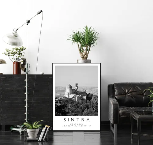 Vista 3 de Impresión Sintra, póster de Sintra, arte de pared de viaje, impresión de viaje, impresión de Portugal, decoración de viajes, arte en blanco y negro