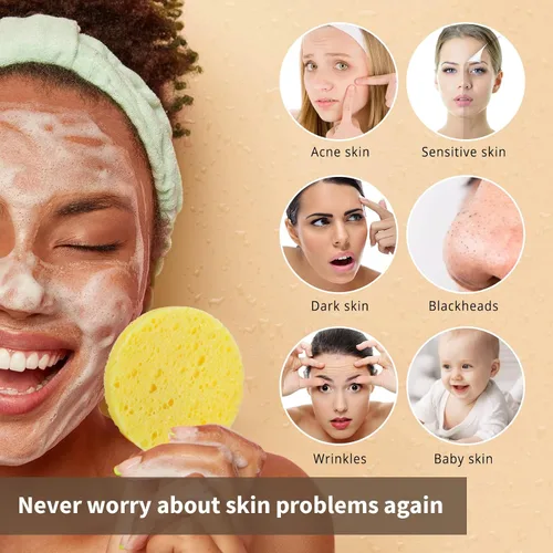 Vista 5 de BEAKEY Esponja de limpieza facial, esponjas faciales de celulosa redondeada comprimida, esponjas de spa cosméticos reutilizables para limpieza