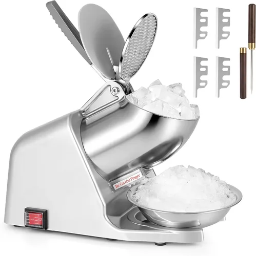 Vista 10 de picadora de hielo eléctrica de doble cuchilla, 143 libras/hora, afeitadora de hielo de 300W, máquina de hielo raspado de 2200 RPM con cuchilla extra
