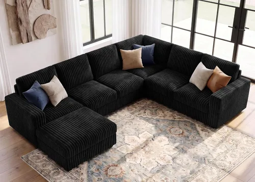 Vista 13 de HONBAY Sofá modular de pana con almacenamiento, sofá en forma de U con diván, sofá modular de 7 plazas para sala de estar, color beige