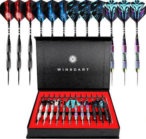 Vista 10 de WINSDART Steel Tip Darts 12 Pack Set with Nonslip Iron Barrel Aluminum Dart Shafts and Flights Darts Sharpener an Gift Box