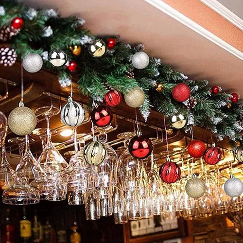 Vista 3 de Juego de 30 adornos de bolas de Navidad, bolas de adornos de Navidad inastillables, decoración de árbol de Navidad, bolas de árbol de Navidad rojas