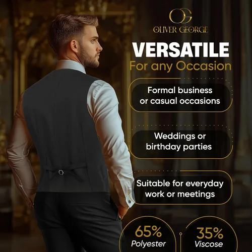 Vista 46 de Oliver George Chaleco formal de esmoquin en capas para hombre, chaleco de traje de negocios