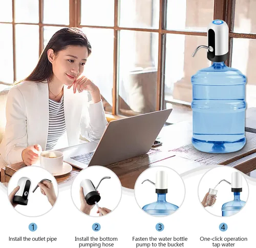 Vista 4 de cs-q2 Dispensador eléctrico de agua - Bomba de carga USB de 5 galones con pantalla LED, interruptor automático de botella de agua potable (blanco)