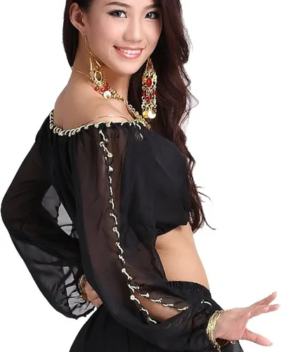 Vista 3 de ZLTdream top de gasa mangas largas para bailarina de danza del vientre, para mujer.