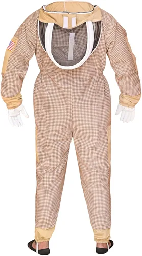 Vista 5 de Traje de abeja de 3 capas con velo de esgrima un par de guantes a prueba de picaduras traje de apicultura ventilado