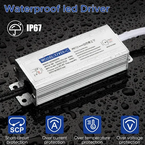 Vista 2 de Controlador LED de 24 vatios impermeable IP67, fuente de alimentación de 12 V CC 2A, convertidor de 120 V CA a 12 V CC, con enchufe de 3 clavijas