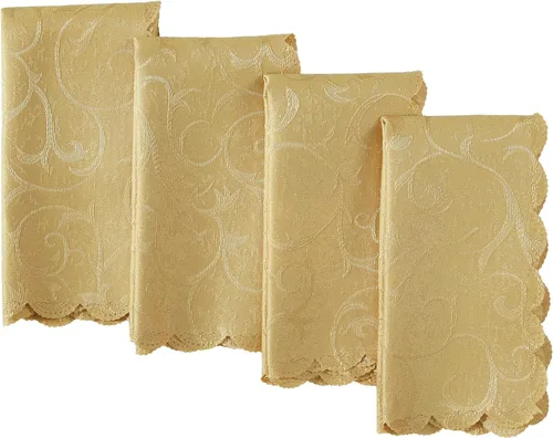 Vista 2 de Newbridge Servilletas de Tela de Damasco Festoneado Portofino para Navidades y Fiestas, Juego de 4, Dorado, Resistente a Arrugas y Manchas, Juego