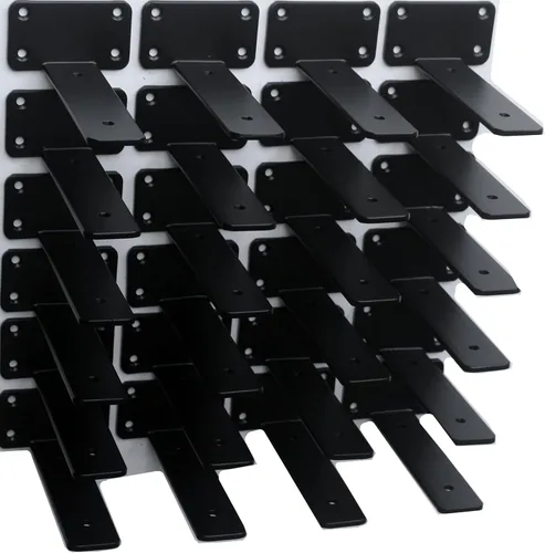 Vista 36 de Paquete de 2 - Soportes de estante en L ocultos negros de 4 pulgadas (1/5 pulgada de grosor) Soportes de estante flotante de hierro Soportes