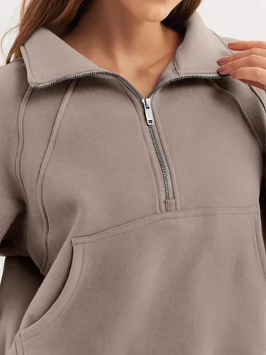 Vista 5 de WYNNQUE Womens Half Zip Cropped Pullover Sweatshirts Fleece Quarter Zipper Hoodies Winter Clothes Sweaters Thumb Hole