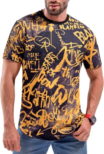 Vista 2 de DEOLAX Camiseta de moda con cuello redondo para hombre, camiseta casual de ajuste seco, camiseta de manga corta, para entrenamiento, hip hop