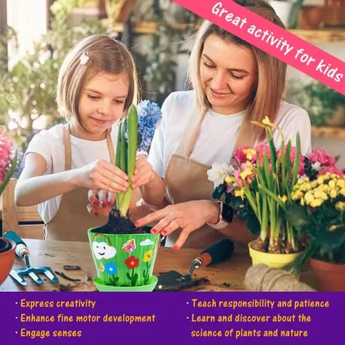 Vista 4 de Beinhome Juego de jardinería para niños, kit de jardinería de flores y pintura, kit de herramientas de jardinería para niños, el mejor regalo
