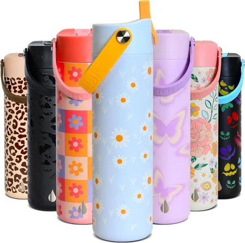 Vista 29 de Elemental Botella de agua aislada de 24 onzas con popote, botellas de agua con núcleo de acero inoxidable 100% a prueba de fugas para viajes, Beige