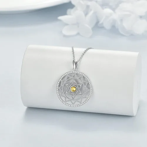 Vista 29 de YFN Collar de estrella de David de plata de ley, concha de abulón, árbol de la vida, joyería judía, regalos para mujeres y hombres