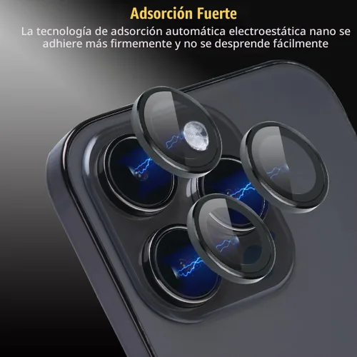 Vista 5 de Protector de lente de cámara para iPhone 15 Pro Max, protector de lente de vidrio templado con anillo de aleación de aluminio, compatible con iPhone