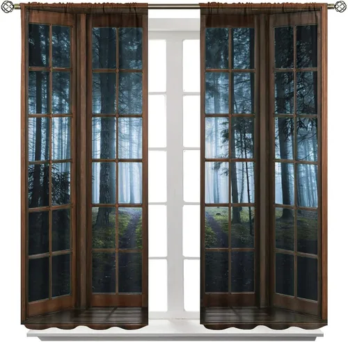 Vista 183 de Cortinas de paisaje, ventana 3D, primavera, bosque, vida silvestre, paisajes de naturaleza, dormitorio, sala de estar, cortinas térmicas opacas de 2