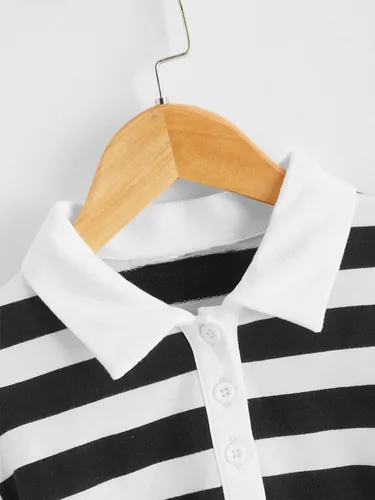 Vista 3 de Floerns Tops cortos de manga larga con estampado de rayas para niñas