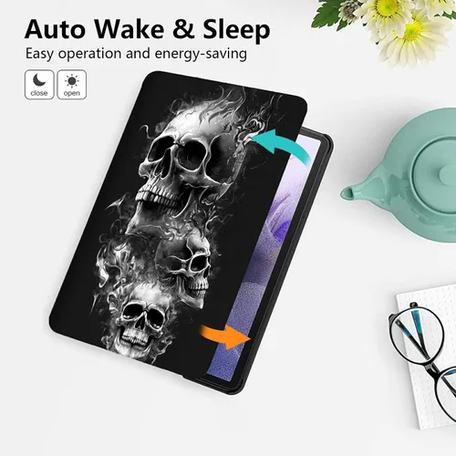 Vista 29 de Funda para tablet Fire 7 (12ª generación, versión 2022), delgada, a prueba de golpes, delgada, de piel sintética, con función de apagado/encendido