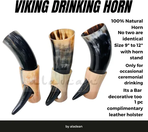 Vista 4 de 5 tazas de cuerno vikingo Regalo vikingo para hombres 100% natural nórdico Copa Ale Mead taza de cerveza vino con soporte de 10 onzas