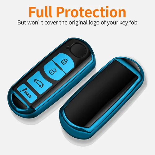 Vista 2 de Funda para llavero Mazda con llavero blando de protección completa Compatible con Mazda 3 6 8 Miata MX-5 CX-5 CX-9 (Azul)