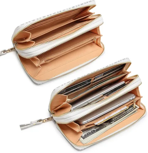 Vista 2 de MKP COLLECTION Cartera de moda con doble cremallera alrededor de Jean Denim Long Monedero para tarjetas de crédito Bifold Ladies Cluth Correa