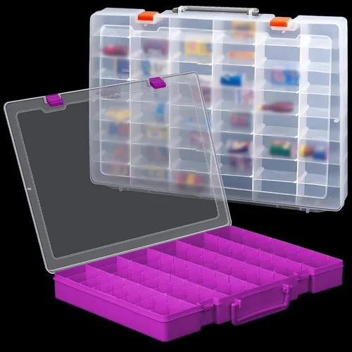 Vista 10 de Juexica 2 piezas Caja organizadora de almacenamiento de plástico grande con 48 rejillas, caja de aparejos, contenedor organizador de compartimentos
