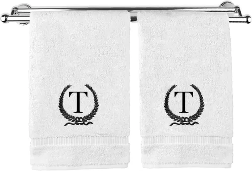 Vista 104 de Toalla de mano con monograma, regalo personalizado, 16 x 30 pulgadas, letra blanca bordada con diseño de corona en toalla negra, extra absorbente