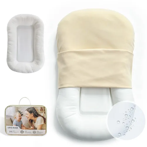 Vista 7 de Tumbona infantil, funda para nido de bebé, algodón suave e interior impermeable, asiento de piso para bebé para el tiempo boca abajo, tumbona