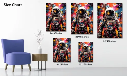 Vista 5 de ANRUOXI Arte de Pared de Graffiti, Impresión de Lienzo de Astronauta Espacial de Graffiti para Decoración de Pared, Impresiones de Arte Modernas