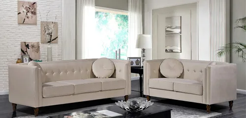 Vista 7 de Container Furniture Direct Lexie Velvet Comfy Mid Century Chesterfield - Sofá biplaza de tres plazas para apartamento, dormitorio y oficina, juego