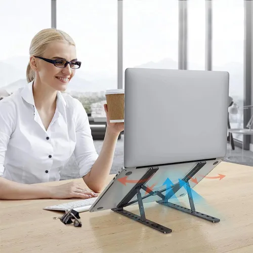 Vista 5 de Soporte ajustable para computadora portátil para escritorio, elevador portátil plegable con ángulo de diez grados, ajuste libre ABS+accesorios