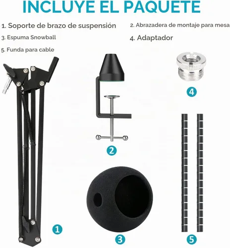 Vista 6 de YOUSHARES Soporte de micrófono con cubierta de espuma, soporte de brazo de brazo de micrófono, filtro pop compatible con micrófono de bola de nieve