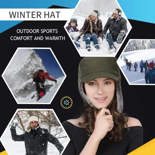 Vista 6 de Jeff & Aimy Gorra de béisbol unisex de invierno con orejeras trampero de caza, sombrero de esquí, 21.3-24.4 in