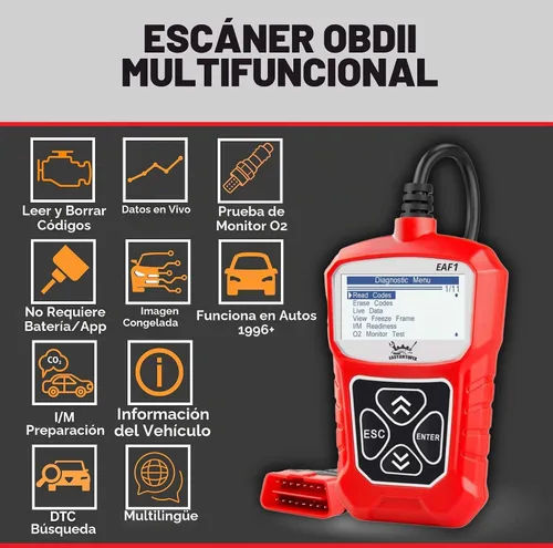 Vista 5 de EAF1 OBD2 Escáner de coche – Herramienta de diagnóstico automotriz profesional lector de código para luz del motor OBDII escáner para coche de datos
